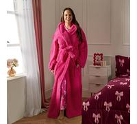 OHS Teddy Fleece Floor Length Dressing Gown Loungewear Hooded Bathrobe in Bright Pink OHS Bright Pink One Size
