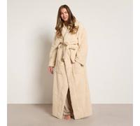 OHS Teddy Fleece Floor Length Dressing Gown Loungewear Hooded Bathrobe in Stone OHS Stone One Size