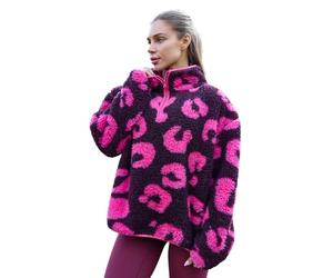 OHS Teddy Fleece Jacket Women, Abstract Leopard Print Fleece Pullover Half Zip Women Soft Cosy Warm Winter Womens Clothing Long Sleeve Casual Ladies Sweatshirt Top for Travel Hiking, Burgundy - S/M