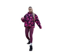 OHS Teddy Fleece Jacket Women, Abstract Leopard Print Half Zip Up Sweatshirt Pullover Ultra Soft Cosy Burgundy Fleece Top Long Sleeve Sweater for Travel Hiking, L/XL