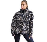 OHS Teddy Fleece Jacket Women, Leopard Print Half Zip Fleece Women Soft Cosy Warm Winter Womens Clothing Ladies Sweatshirt Top Casual Long Sleeve Pullover for Travel Hiking, Natural -L/XL