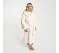 OHS Teddy Fleece Long Dressing Gown Warm House Coat Hooded in Cream OHS Cream One Size
