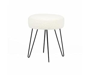 OHS Teddy Fleece Stool Hairpin Boucle Leg Foot Stool Rest Bedroom Upholstered Vanity Dressing Table Chair Round Pouffe - White Stool