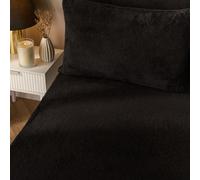 OHS Teddy Fleece Thermal 25cm Fitted Bed Sheet Winter Bedding in Black | Size: Single Fitted OHS Black Single Fitted