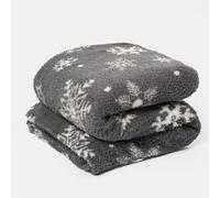 OHS Teddy Fleece Throw Blanket, Ultra Soft Warm Dark Grey Snowflake Print Sofa Throw Blanket Lightweight Cosy Fleece Throw Christmas Blanket for Bedroom, 150x200cm