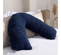 OHS Teddy Fleece V Pillow Navy Blue, Orthopaedic V Shape for Bed Sofa Super Soft Support Pillow for Sleeping Relaxing Long Snug Cushion, 80 x 60 x 25cm