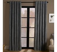 OHS Teddy Grey Thermal Fleece Lined Blackout Curtains for Bedroom Living Room - Energy Saving Winter Insulated Eyelet Decorative Curtains, 46" x 54"