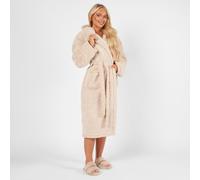 Ohs Teddy Marl Fleece Adults Dressing Gown Full-Length Robe, Beige