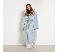 OHS Teddy Marl Fleece Dressing Gown Ultra Soft Hooded Robe in Blue OHS Blue One Size