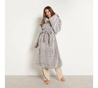 OHS Teddy Marl Fleece Dressing Gown Ultra Soft Hooded Robe in Brown OHS Brown One Size