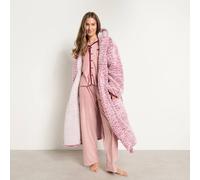 OHS Teddy Marl Fleece Dressing Gown Ultra Soft Hooded Robe in Dark Pink OHS Dark Pink One Size