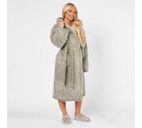 OHS Teddy Marl Fleece Dressing Gown Ultra Soft Hooded Robe in Green OHS Green One Size