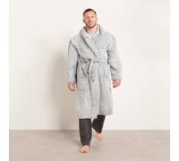 OHS Teddy Marl Fleece Dressing Gown Ultra Soft Hooded Robe in Grey OHS Grey One Size