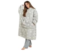 OHS Teddy Marl Fleece Hoodie Blanket, Extra Long Hearts Print Thermal Throw Hoodie - Charcoal, Blush, Black