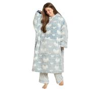 OHS Teddy Marl Fleece Hoodie Blanket, Extra Long Hearts Print Thermal Throw Hoodie - Charcoal, Blush, Black
