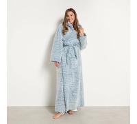 OHS Teddy Marl Full Length Dressing Gown Bathrobe Loungewear in Blue OHS Blue One Size