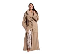 OHS Teddy Marl Ladies Dressing Gowns, Gifts for Women Super Soft Warm Unisex Hooded Bathrobe Full Length Dressing Gown with Pockets Comfy Long Sleepwear & Loungewear, Natural - One Size