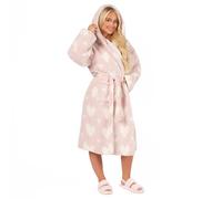 OHS Teddy Marl Ladies Dressing Gowns Hearts Pink, Womens Dressing Gowns Soft Warm Comfy Women Hooded Luxury Oversized Fluffy Dressing Gown, One Size