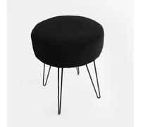 OHS Teddy Stool Boucle Hairpin Round Home Seat Cushioned Foot Rest in Black OHS Black