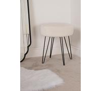 OHS Teddy Fleece Stool Hairpin Boucle Leg Foot Stool Rest Bedroom Upholstered Vanity Dressing Table Chair Round Pouffe - White