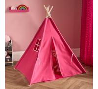 OHS Teepee Tent for Kids, Foldable Play Tent Easy to Assemble Indoor Outdoor Children Teepee Tents for Sleepover Reading Nook Portable Garden Beach Canvas Playhouse with 4 Wood Poles, Hot Pink