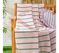 Ohs Thin Stripes Polar Fleece Throw Blanket Lightweight Bedspread, Pink/green - 120 X 150 Cm