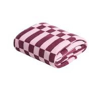 OHS Throw Blanket for Bed Sofas Check Print, Gifts for Women Super Soft Warm Cosy Fleece Blanket Decorative Throw Over Settee Lightweight Comfy Single Bed Throws, Pink/Burgundy - 125 x 150cm