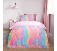 OHS Tie Dye Duvet Cover Quilt Pillowcase Fluffly Fleece Warm Plush Soft Bedding Set in Pink | Size: Single OHS Pink Single
