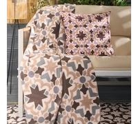 Ohs Tiles Print Polar Fleece Throw Blanket Lightweight Bedspread, Natural - 120 X 150 Cm