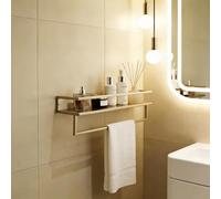 OHS Towel Rail Wall Mounted 2 Tier Towel Rack with Shelf, Sturdy Iron Towel Shelf for Bathroom Shower Storage Kitchen Space Saving Hand Towels Holder Easy to Install, Gold - 12 x 45 x 15cm