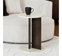 Ohs Travertine Effect Premium C Shape Round Side End Table Sofa Desk