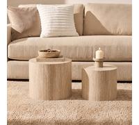 OHS Travertine Effect Set of 2 Round Tables Side Coffee Table in Stone OHS Stone