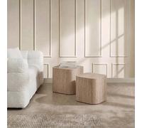 OHS Travertine Effect Set of 2 Square Tables End Side Coffee Table in Stone OHS Stone