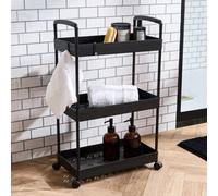 Ohs Trolley Cart 3 Tier Bathroom Storage Portable Kitchen Home Organiser, Black