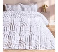 OHS Tufted Arches Coverless 7.5 TOG Duvet Set Pillowcase Quilted Cover in White | Size: Double OHS White Double