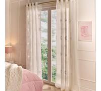 Ohs Tufted Bows Voile Net Curtain Pair Window Panels Slot Top Set - Cream