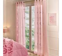 OHS Tufted Bows Voile Net Curtain Pair Window Panels Slot Top Set in Pink | Size: 140 cm width x 220 cm drop OHS Pink 140 cm width x 220 cm drop
