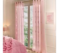 Ohs Tufted Bows Voile Net Curtain Pair Window Panels Slot Top Set - Pink