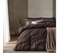 Ohs Tufted Contour Bedding Set Duvet Cover With Pillowcase, Coffee - Double