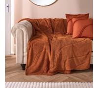 Ohs Tufted Contour Throw Teddy Fleece Blanket Winter Soft Warm Bedspread, Rust - 180 X 200 Cm