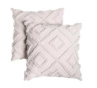 OHS Tufted Geometric Cushion Covers 45 x 45 Set of 2, Super Soft Comfy Decorative Square Throw Pillow Cover with Invisible Zipper Sofa Cushion Covers Home Decor for Bedroom Living Room, Stone