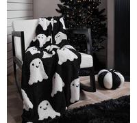 OHS Tufted Ghost Fleece Throw Ultra Soft Halloween Blanket in Black | Size: 120 cm x 150 cm OHS Black 120 cm x 150 cm