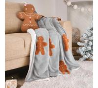 OHS Tufted Gingerbread Christmas Blanket Throws for Sofas Bed,Charcoal Grey | Christmas Decorations Sherpa Reverse Fleece Blanket Super Soft Cosy Winter Warm Small Blanket Single Bed Throw