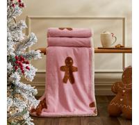OHS Tufted Gingerbread Christmas Throws for Sofa Bed Pink Blanket,120x150cm | Christmas Decorations Sherpa Reverse Fleece Blanket Super Soft Cosy Winter Warm Small Blanket Single Bed Throw