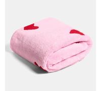 OHS Tufted Hearts Fleece Blanket Large Sofa Throw, Gifts for Women Super Soft Cosy Warm Throws for Sofas Bed Settee Sherpa Reverse Fluffy Bed Throw Double Size, Pink/Red - 130 x 160cm