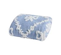 OHS Tufted Lattice Bow Teddy Fleece Blanket Bed Sofa Throw, Blue 130x160cm | Gifts for Women Reversible Large Blanket Soft Cosy Winter Warm Thermal Fluffy Throws for Armchairs Couch Settee Home Décor