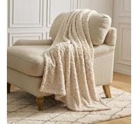 OHS Tufted Leopard Throws for Sofas Teddy Fleece Blanket, Stone 180 x 200cm | Gifts for Women Men Soft Cosy Winter Warm Bed Throw Double Size Large Blanket Thick Pile Fluffy Armchair Couch Settee Throws