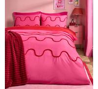 Ohs Tufted Wave Bedding Set Modern Duvet Cover With Pillowcase, Hot Pink/red - Single