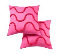 OHS Tufted Wave Cushion Covers 45 x 45 Set of 2, Gifts for Women Super Soft Decorative Square Throw Pillow Cover with Invisible Zipper Sofa Cushions Home Decor for Bedroom Living Room, Pink/Red
