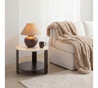 Ohs Two-Layer Round Side End Table Engineered Wood Nightstand - Travertine